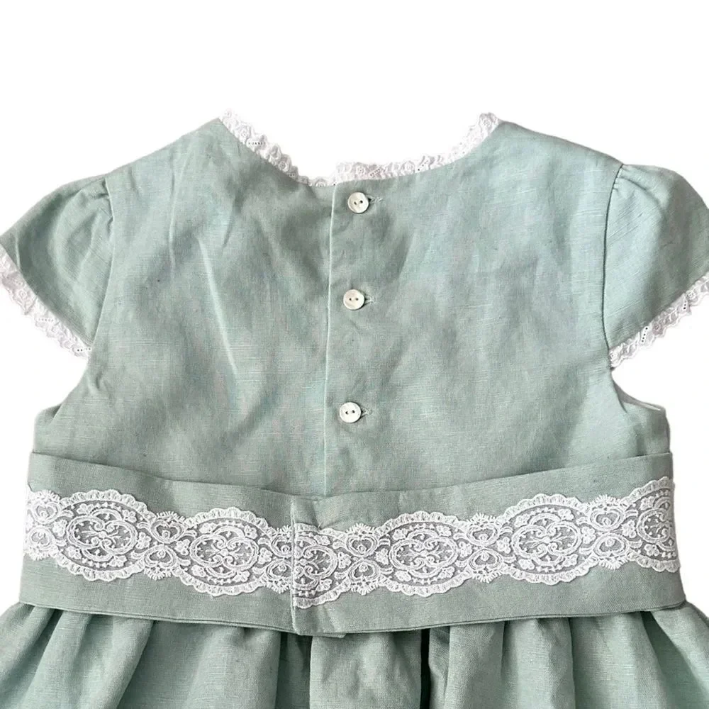 Coconut by Corte Inglés Mint Linen Lace Dress EUC 5T